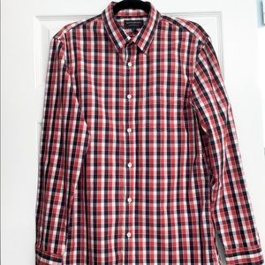 BANANA REPUBLIC Non Iron tailored slim Red Blue checked men’s Shirt 15 - 15 1/2